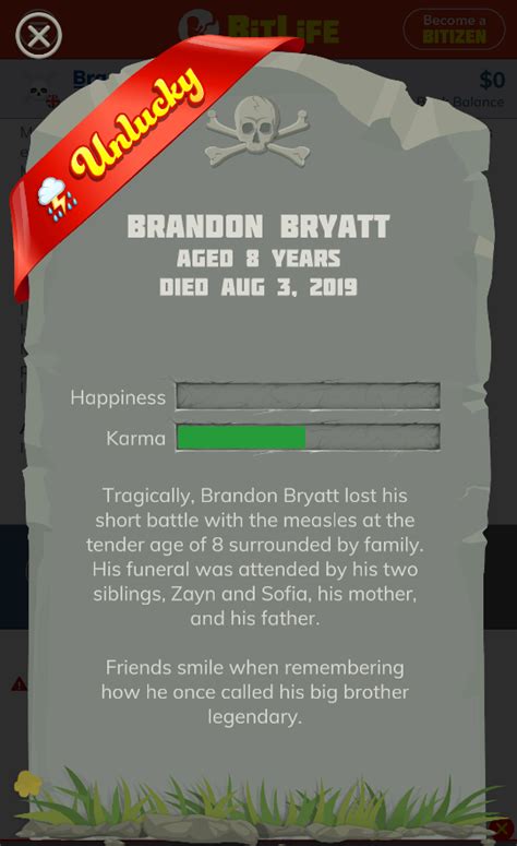 how to die quickly in bitlife|Death/Final Results .